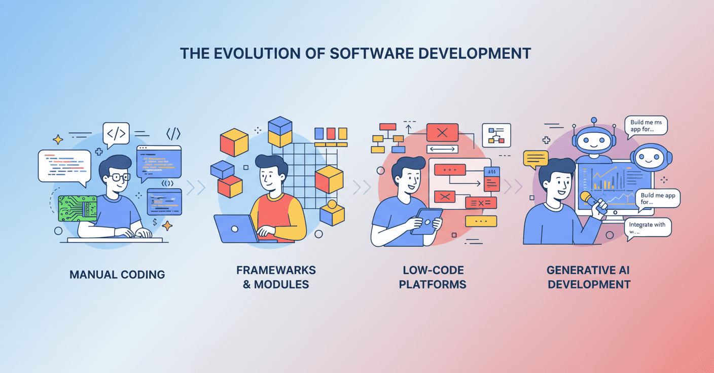 Evolution of Software Development: From Manual Coding to GenAI Low-Code No-Code Platforms