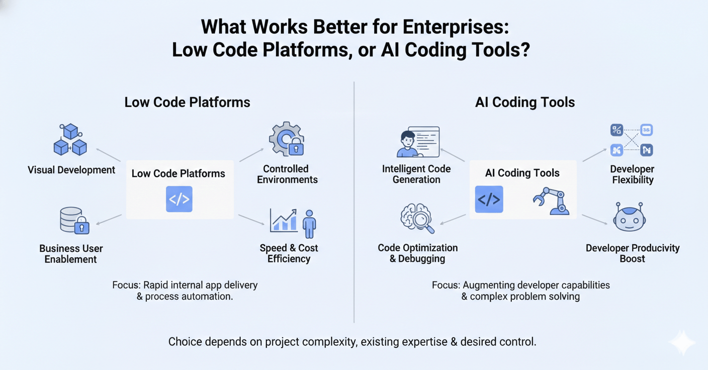 What Works Better for Enterprises: Low Code Platforms, or AI Coding Tools?